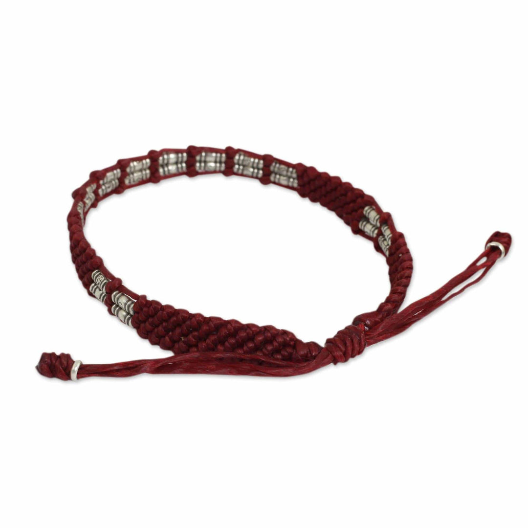 Thai Braided Red Cord Bracelet with 950 Silver Beads - Affinity in Red