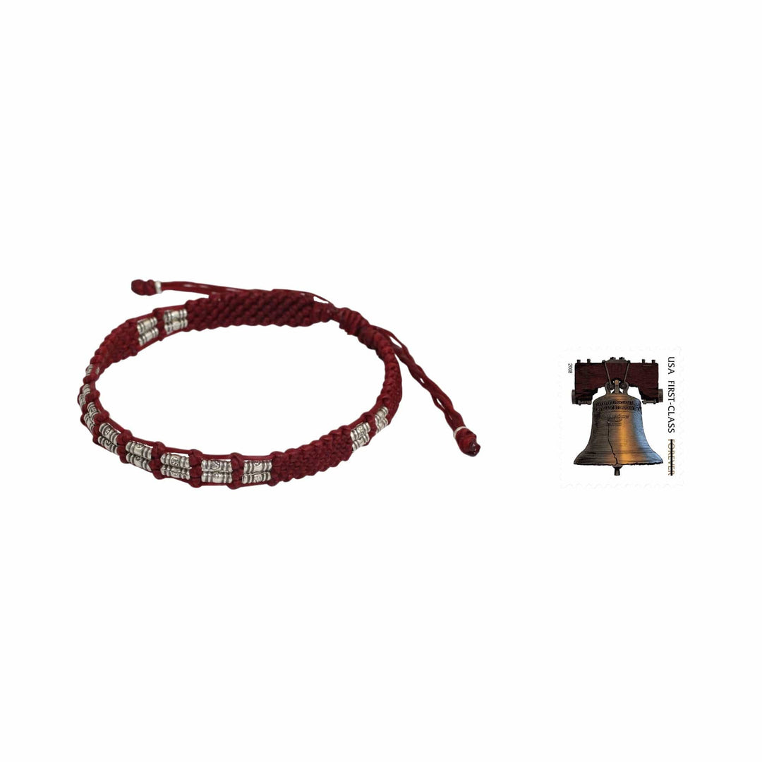 Thai Braided Red Cord Bracelet with 950 Silver Beads - Affinity in Red