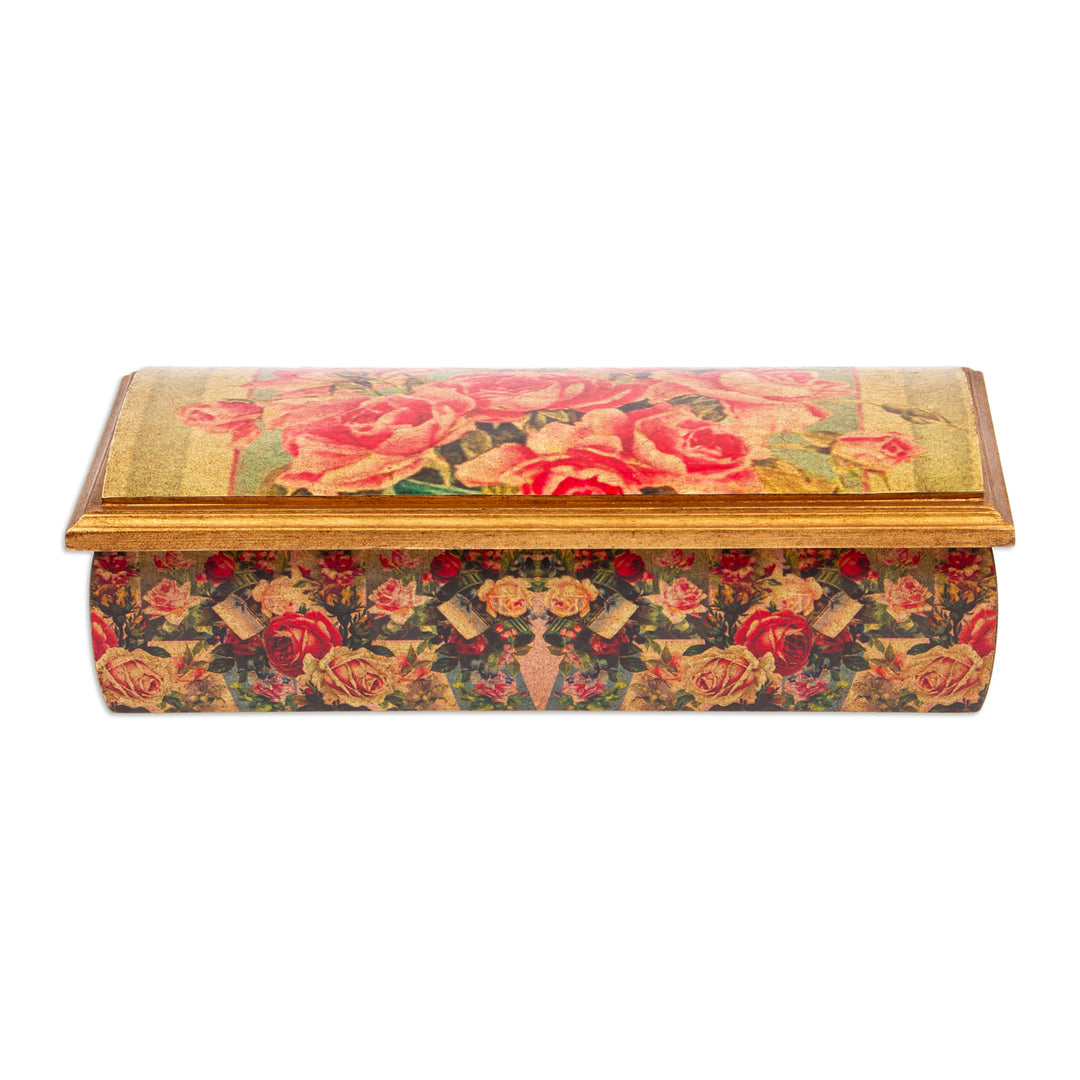 Mexico Handcrafted Floral Decoupage Jewelry Box with Mirror - Roses
