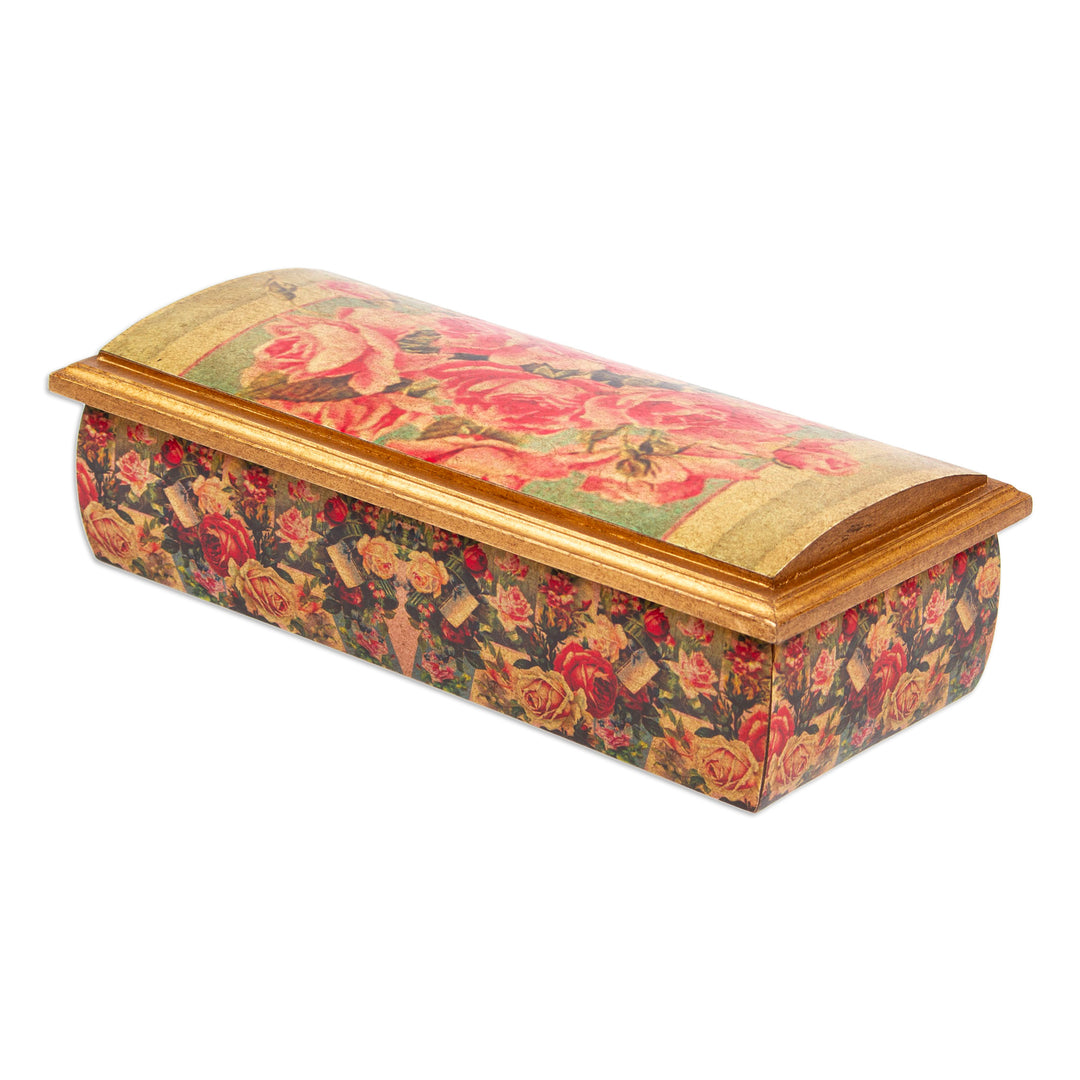 Mexico Handcrafted Floral Decoupage Jewelry Box with Mirror - Roses