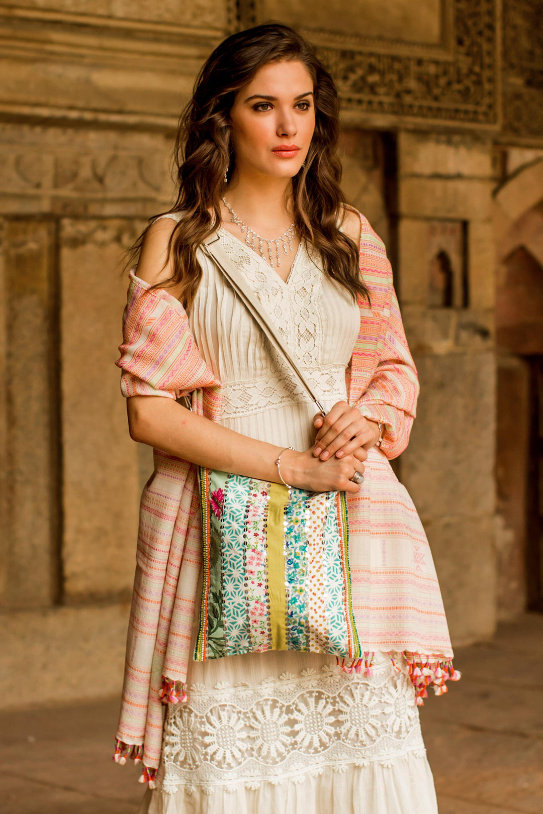Handmade Floral Cotton Shoulder Bag from India - Garden Path