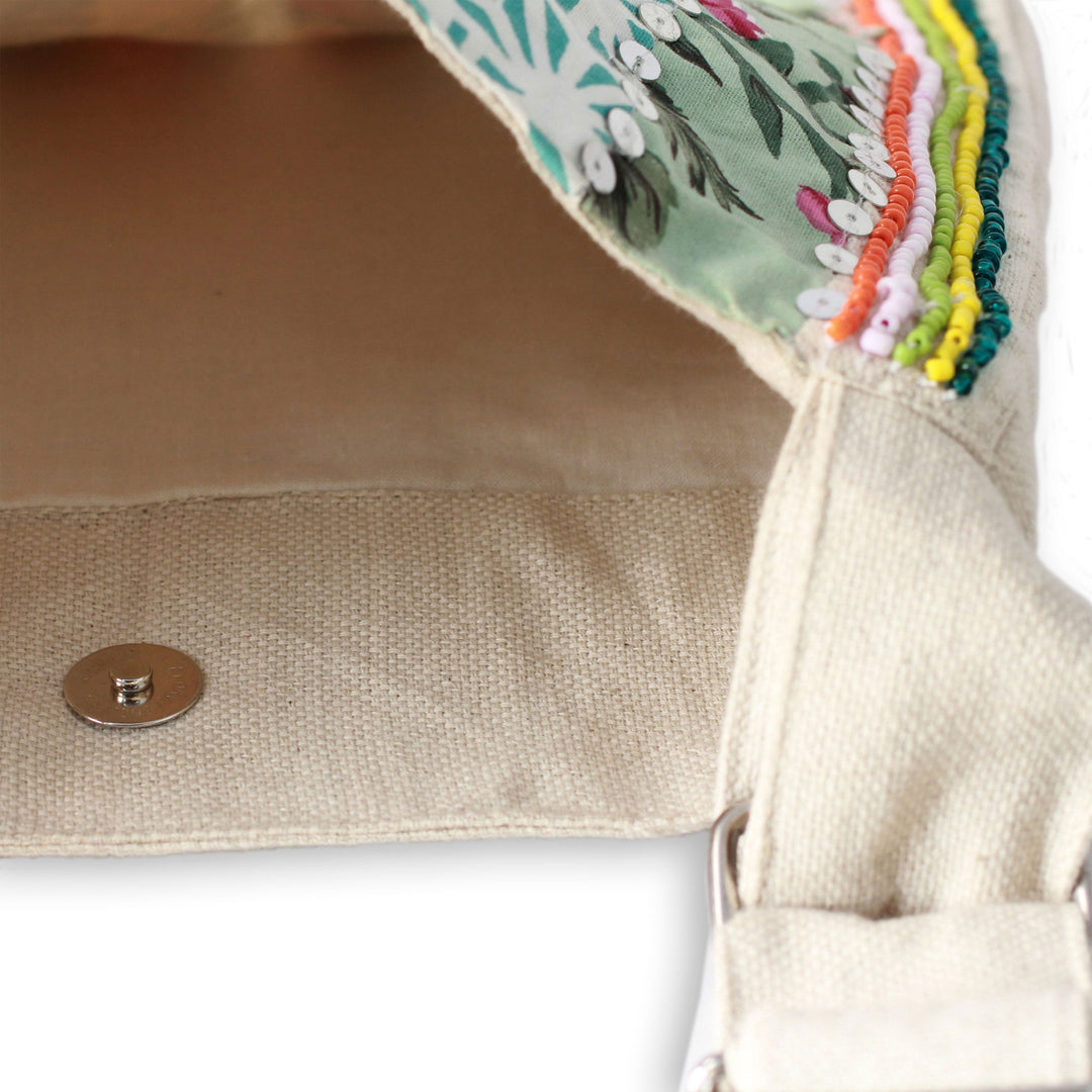 Handmade Floral Cotton Shoulder Bag from India - Garden Path