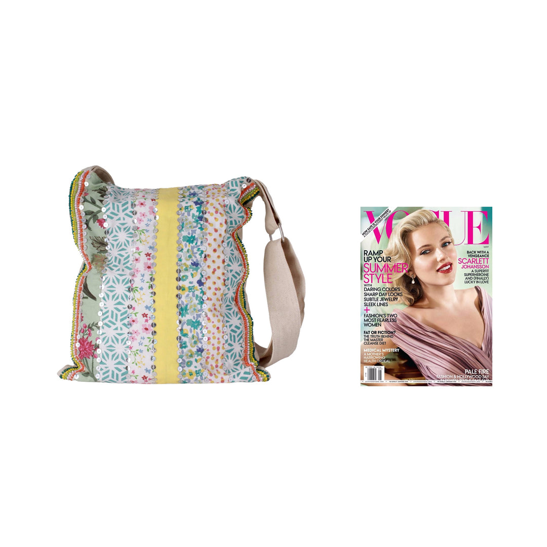 Handmade Floral Cotton Shoulder Bag from India - Garden Path
