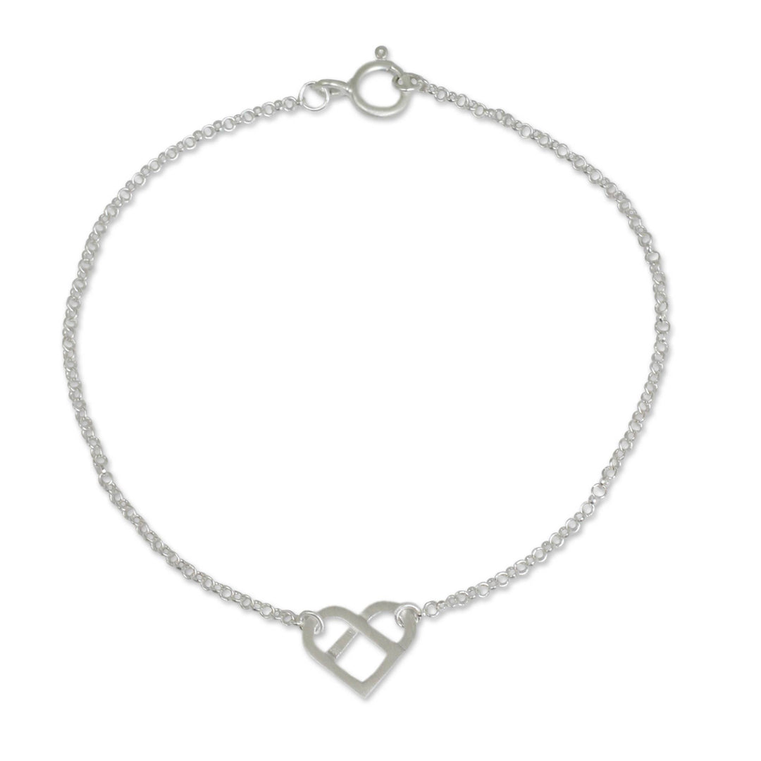 Unique Brushed Sterling Silver Heart Pendant Bracelet - Loving Knot