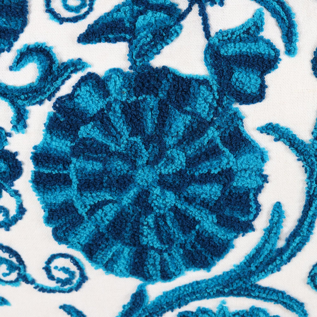 Blue Floral Embroidered Cushion Covers from India (pair) - Blue Dahlias
