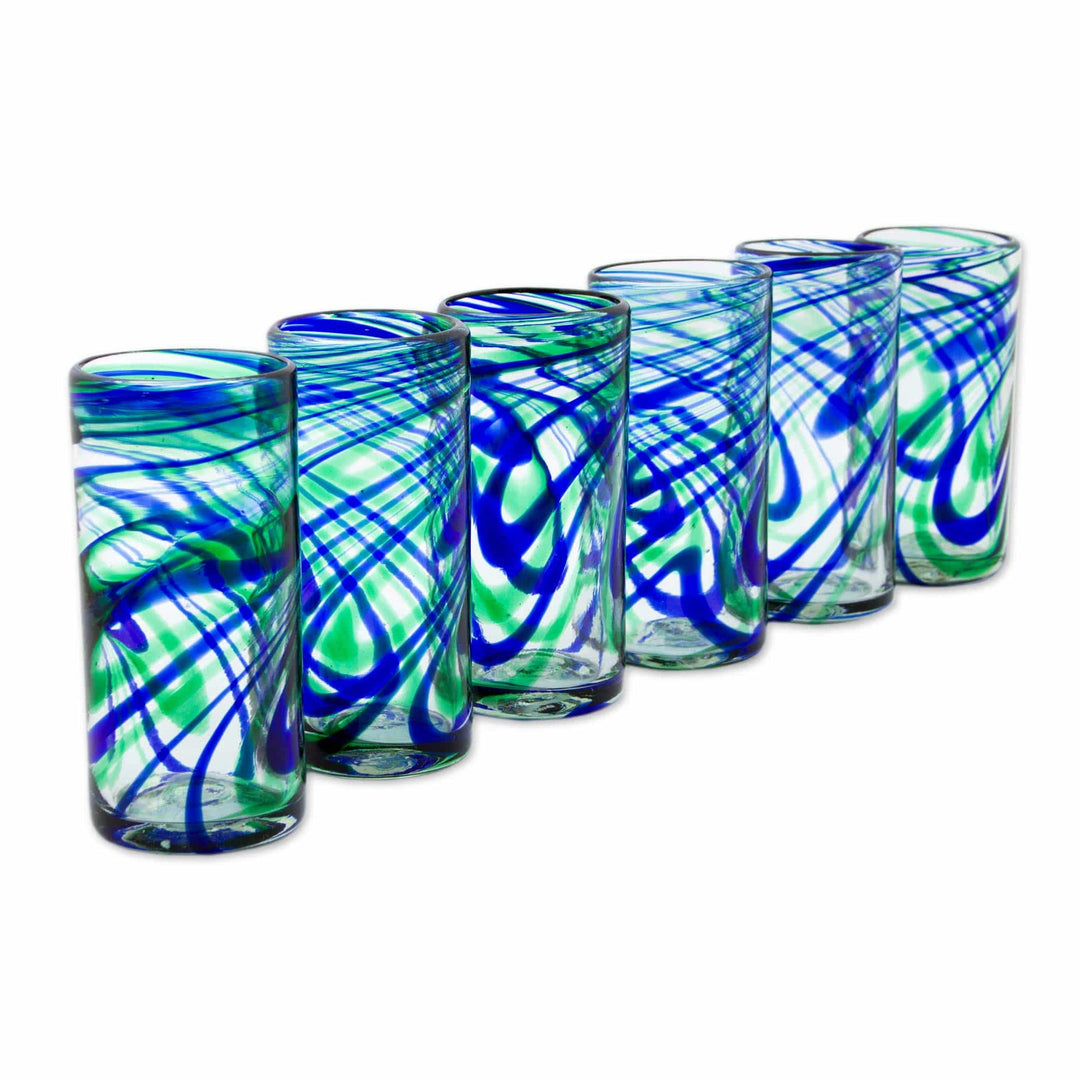 Set of 6 Hand Made Blown Glass Mexican Highball Glasses - Elegant Energy