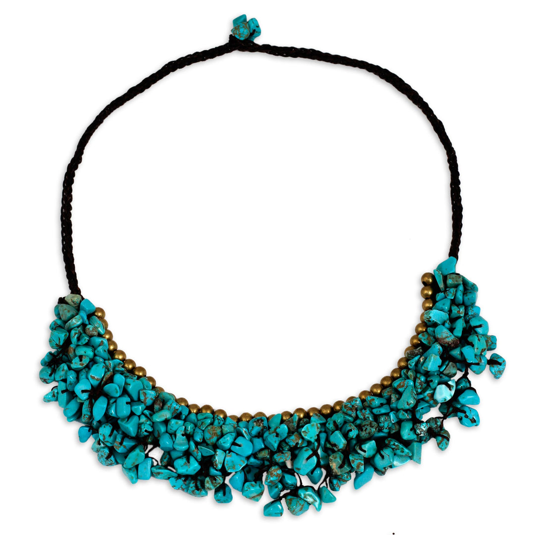 Turquoise Colored Calcite and Brass Beaded Necklace - Pool Party