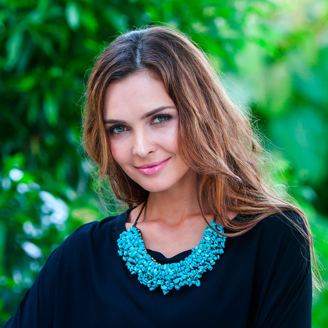 Turquoise Colored Calcite and Brass Beaded Necklace - Pool Party