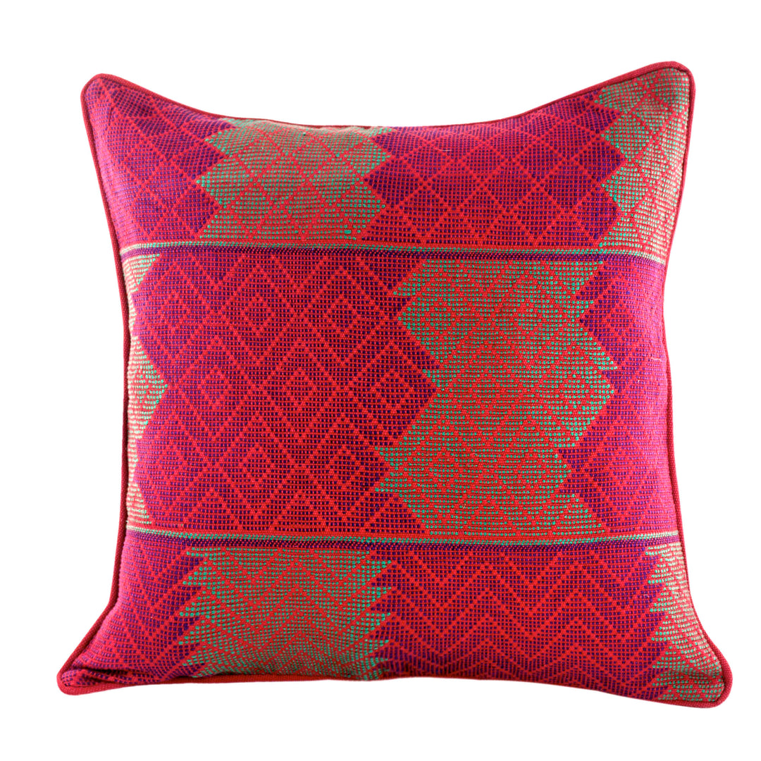 Maya Backstrap Loom Woven Red Cotton Cushion Cover - Red Delight