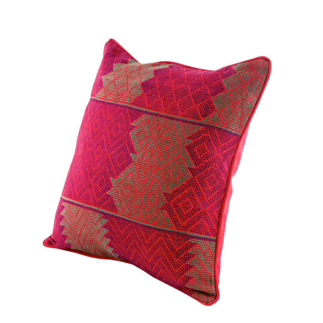 Maya Backstrap Loom Woven Red Cotton Cushion Cover - Red Delight