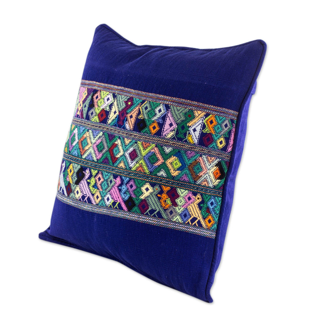 Blue Bird Theme Maya Backstrap Woven Cotton Cushion Cover - Quiche Birds