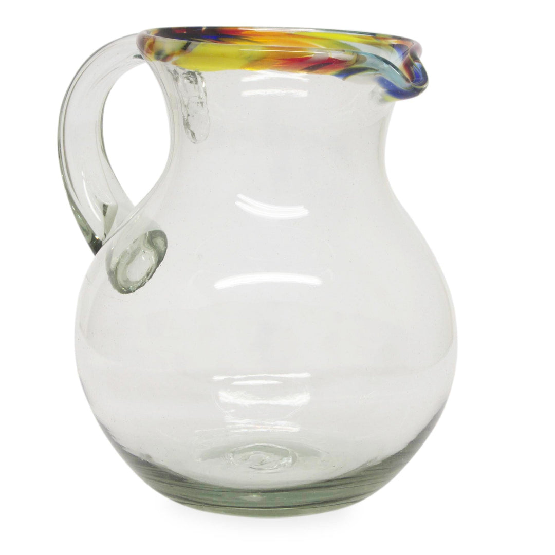 Colorful Handcrafted Mexican Blown Glass Pitcher (84 oz) - Confetti Path