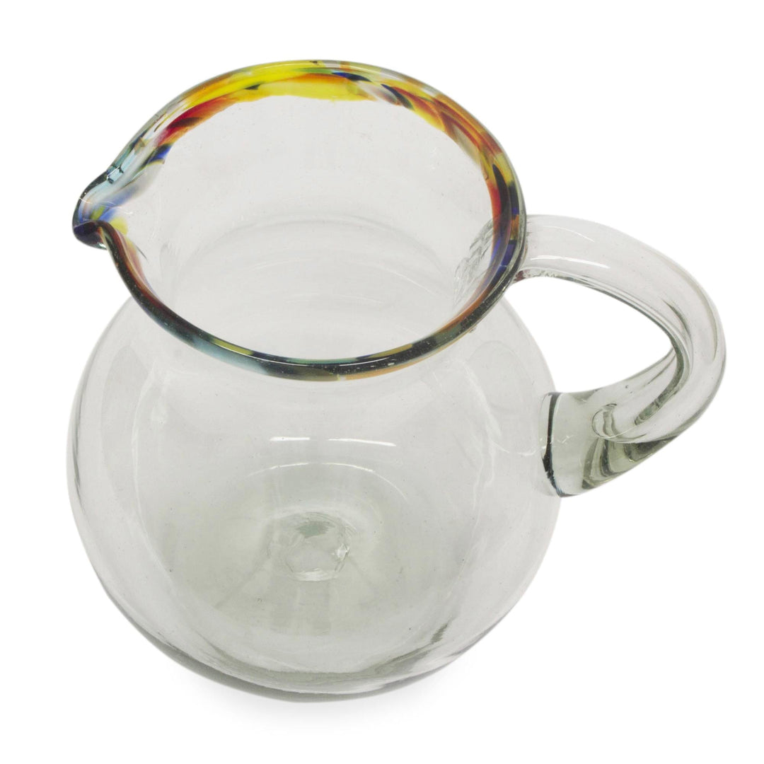 Colorful Handcrafted Mexican Blown Glass Pitcher (84 oz) - Confetti Path