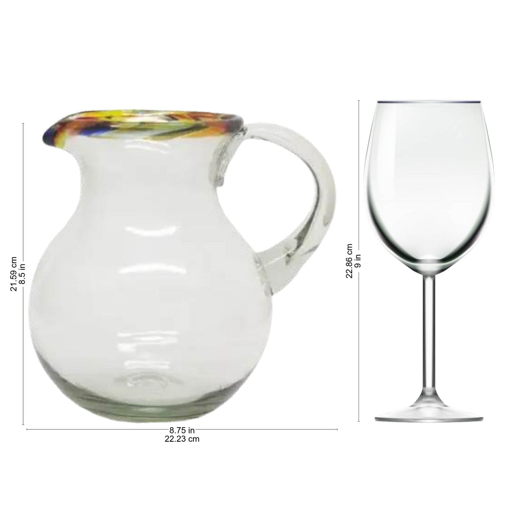Colorful Handcrafted Mexican Blown Glass Pitcher (84 oz) - Confetti Path