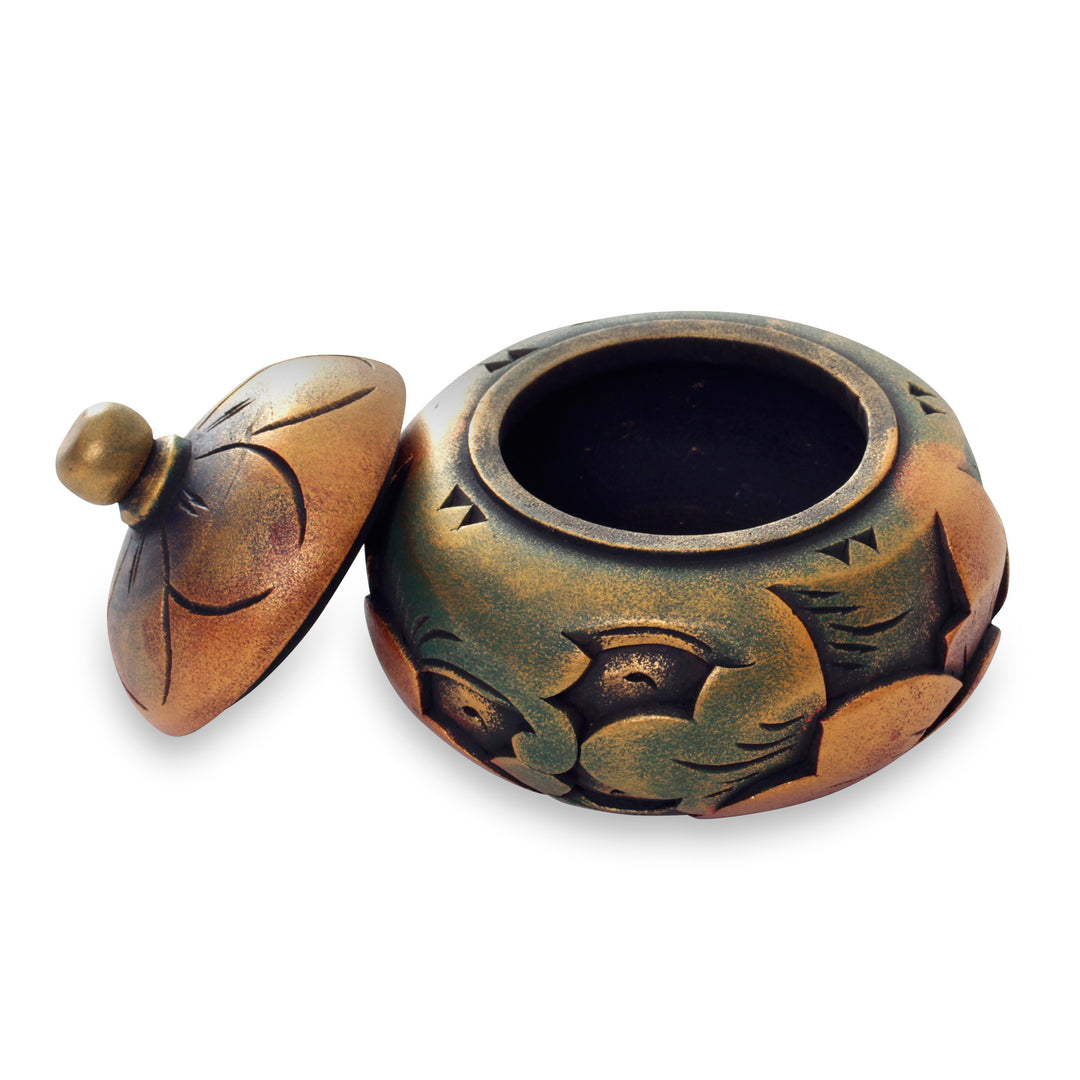 Decorative Round Carved Wood Trinket Box from Bali - Denpasar Treasure