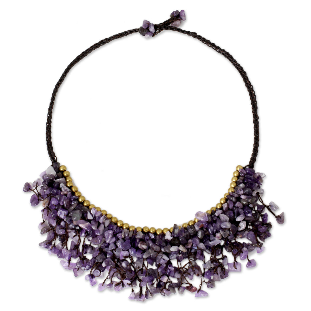 Amethyst Chip and Brass Bead Necklace from Thai Artisan - Dance Party