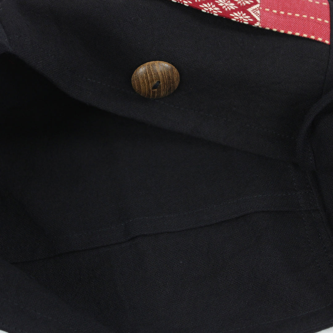 Handwoven Red and Black Shoulder Bag with Fringe - Thai Crimson