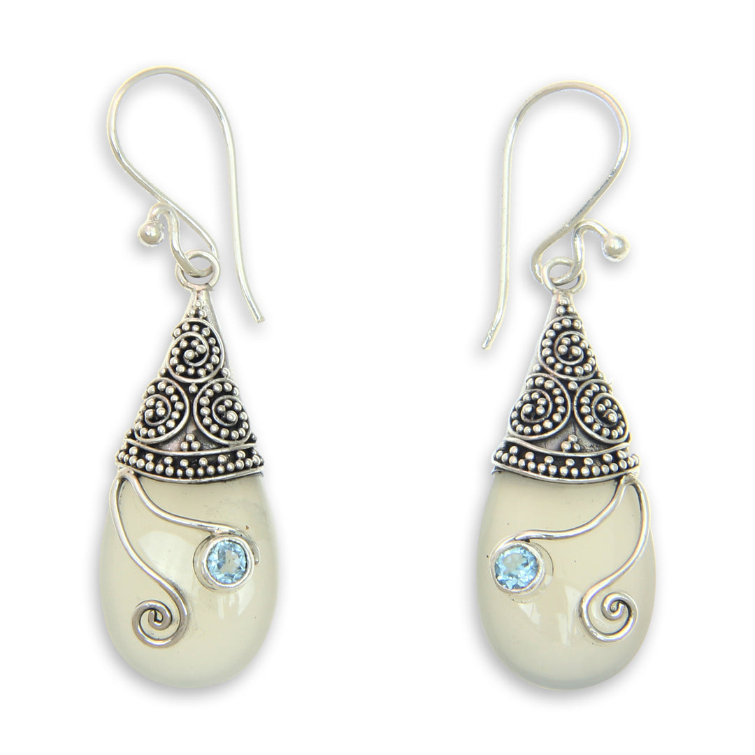 Chalcedony, Blue Topaz and Sterling Silver 925 Earrings - Tropical Tendril