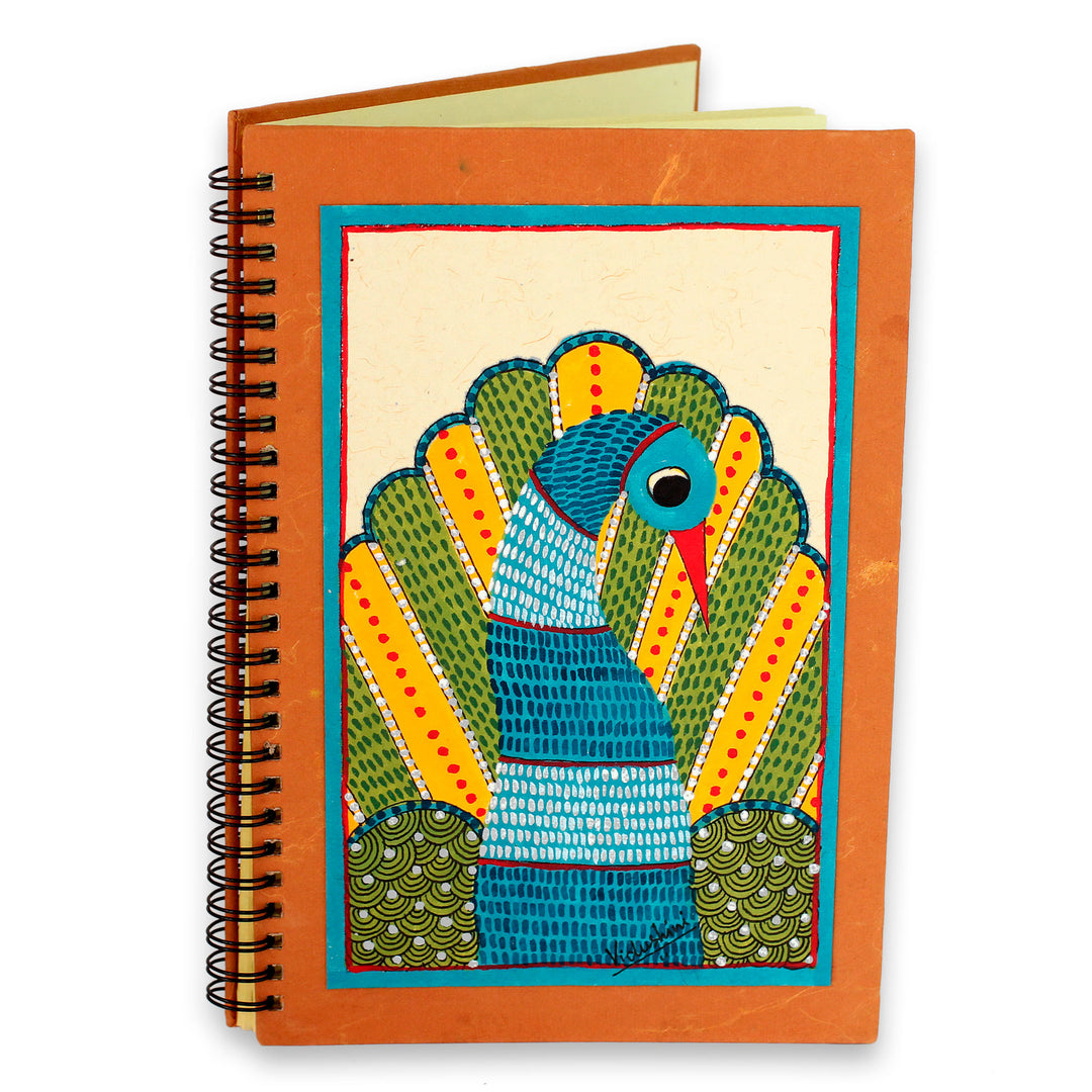 Gond Style Handmade Paper Journal by Indian Artisan - Dance of Freedom