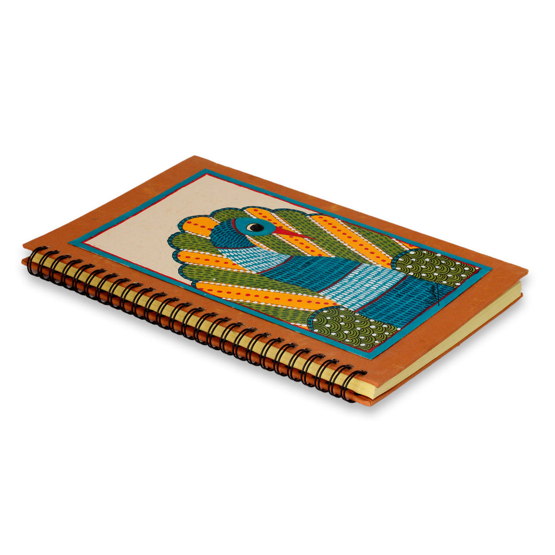 Gond Style Handmade Paper Journal by Indian Artisan - Dance of Freedom