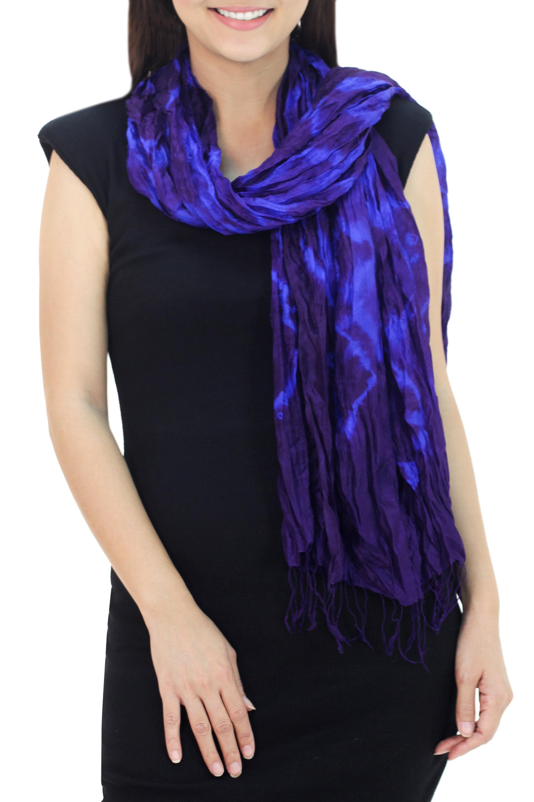 Blue Purple Tie-dye Silk Scarf Crafted by Hand in Thailand - Indigo Dance