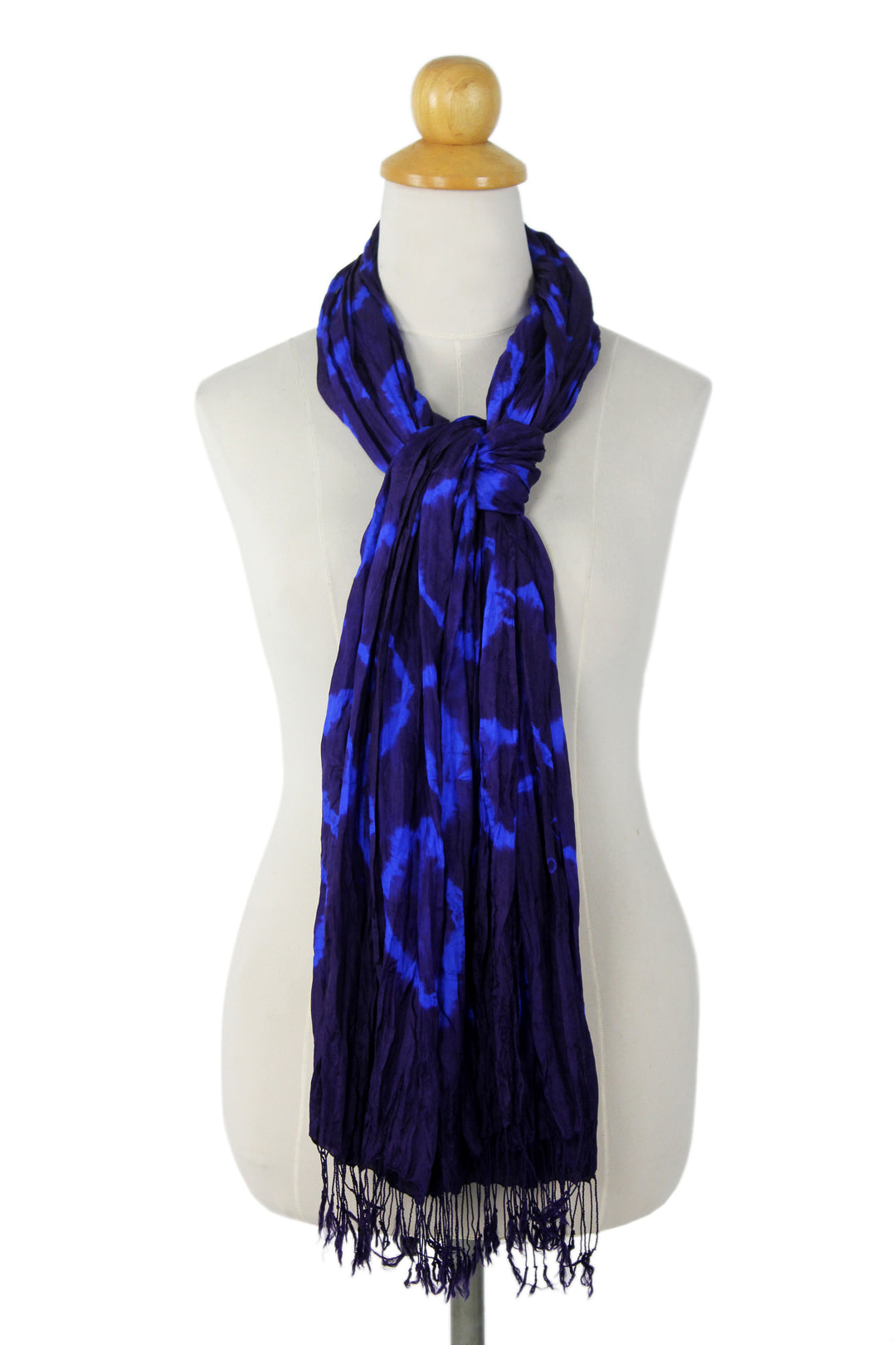 Blue Purple Tie-dye Silk Scarf Crafted by Hand in Thailand - Indigo Dance