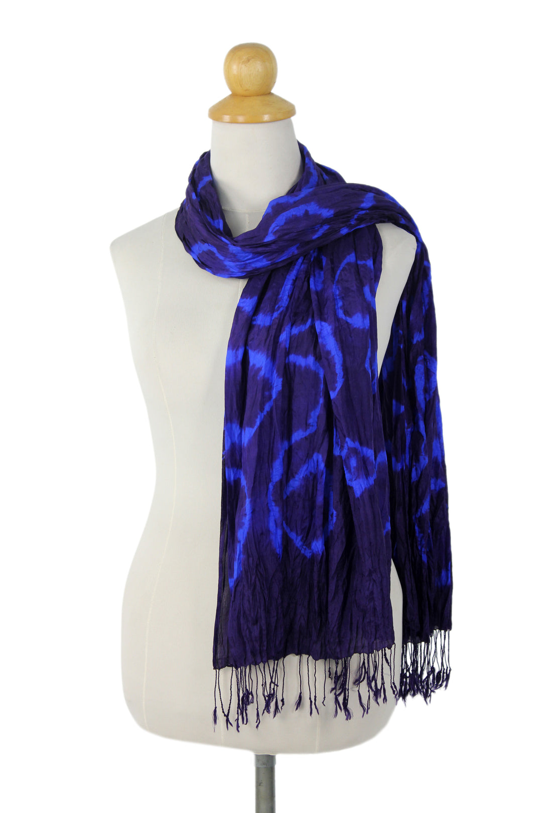 Blue Purple Tie-dye Silk Scarf Crafted by Hand in Thailand - Indigo Dance