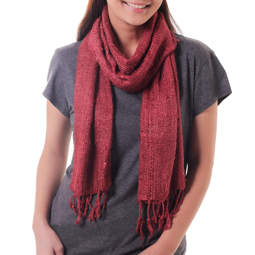 Artisan Crafted Rose Pink Woven Silk Scarf with Fringe - Essential Rose