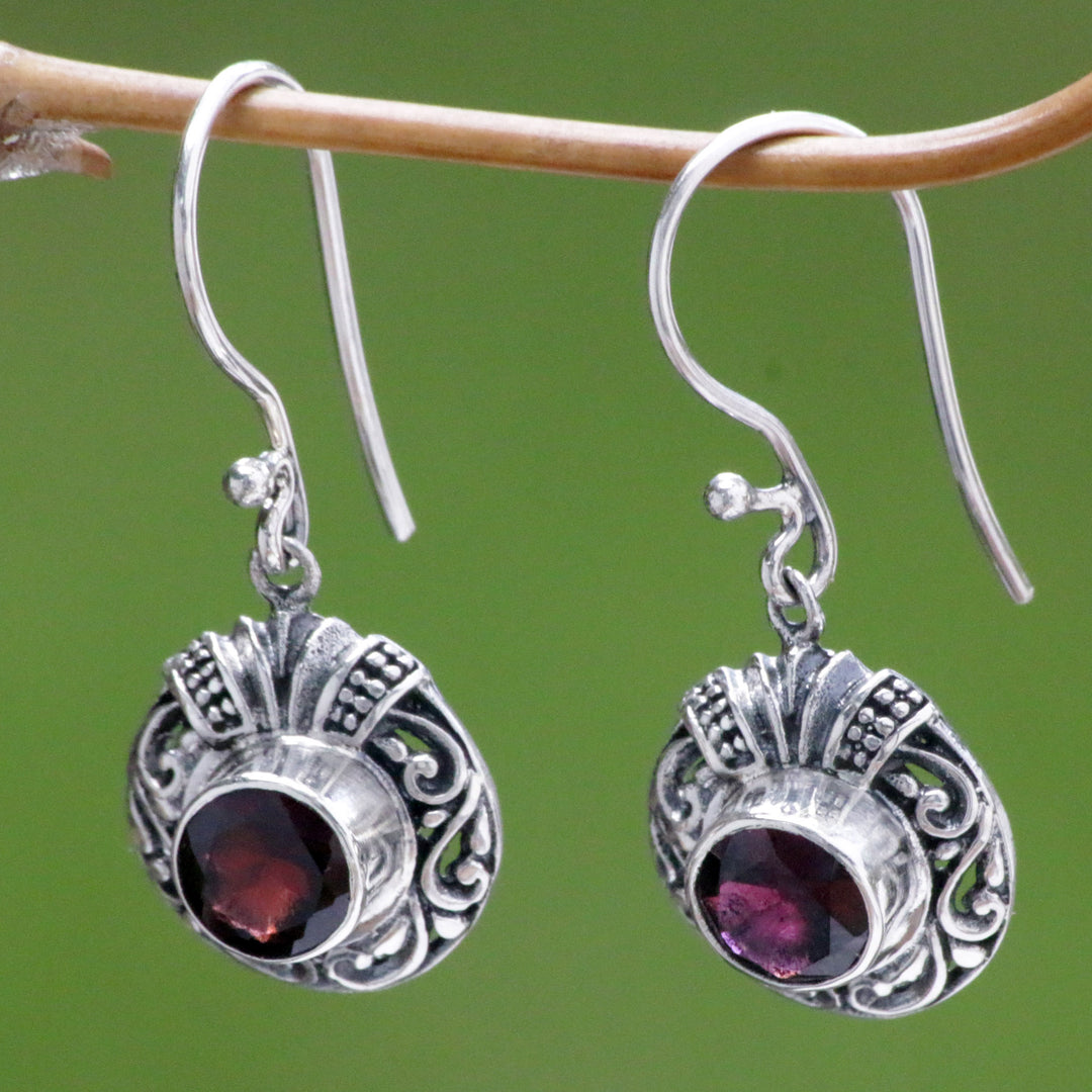 Fair Trade Sterling Silver and Garnet Dangle Earrings - Scarlet Ladybug