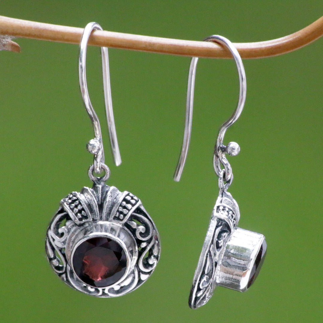 Fair Trade Sterling Silver and Garnet Dangle Earrings - Scarlet Ladybug