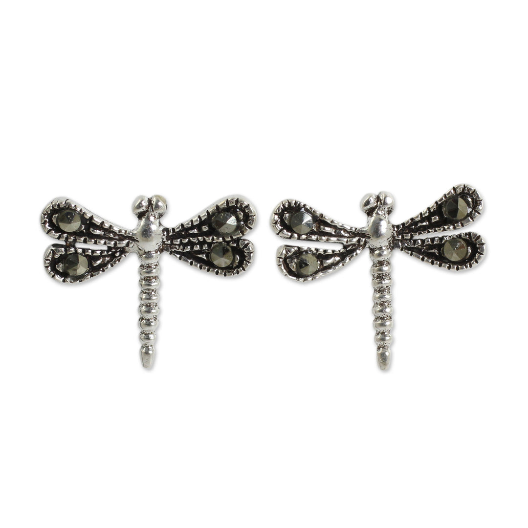 Sterling Silver Artisan Crafted Stud Earrings from Thailand - Petite Dragonflies