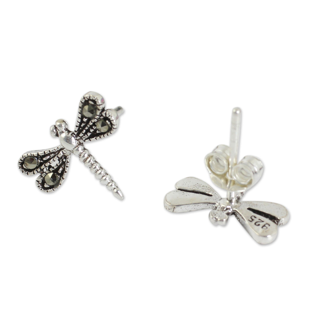 Sterling Silver Artisan Crafted Stud Earrings from Thailand - Petite Dragonflies