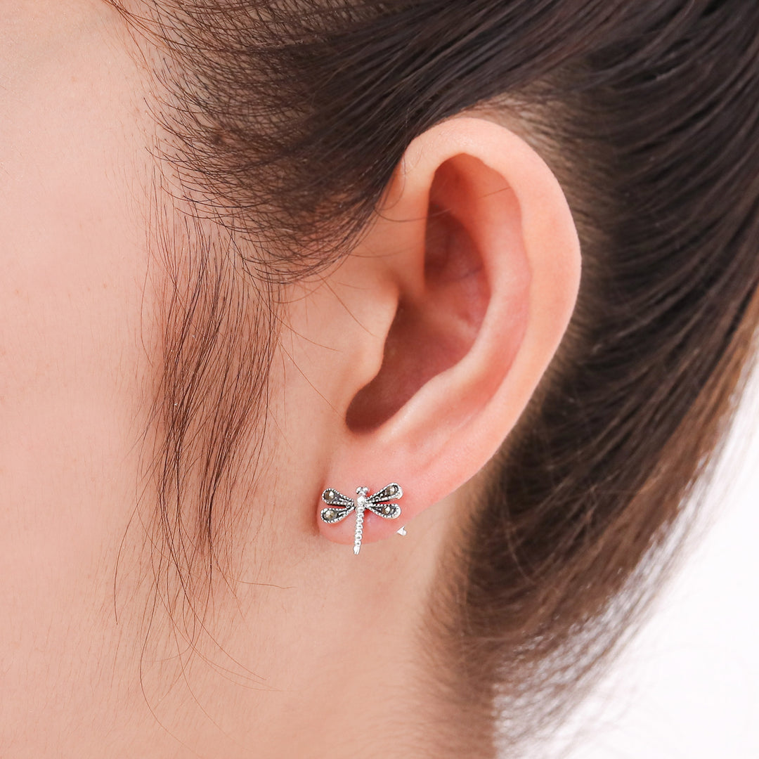 Sterling Silver Artisan Crafted Stud Earrings from Thailand - Petite Dragonflies