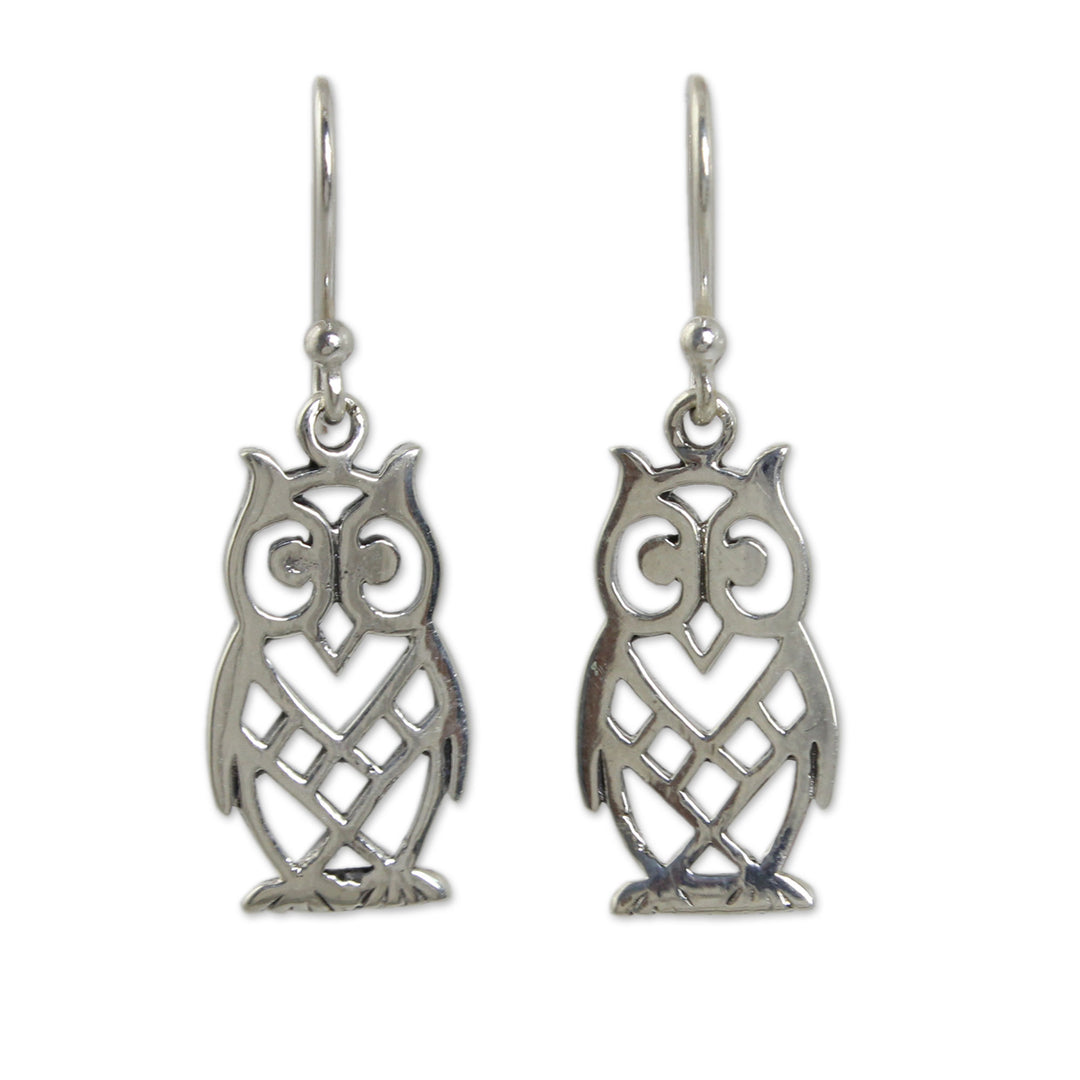 Animal Themed Openwork Sterling Silver Earrings - Petite Owl