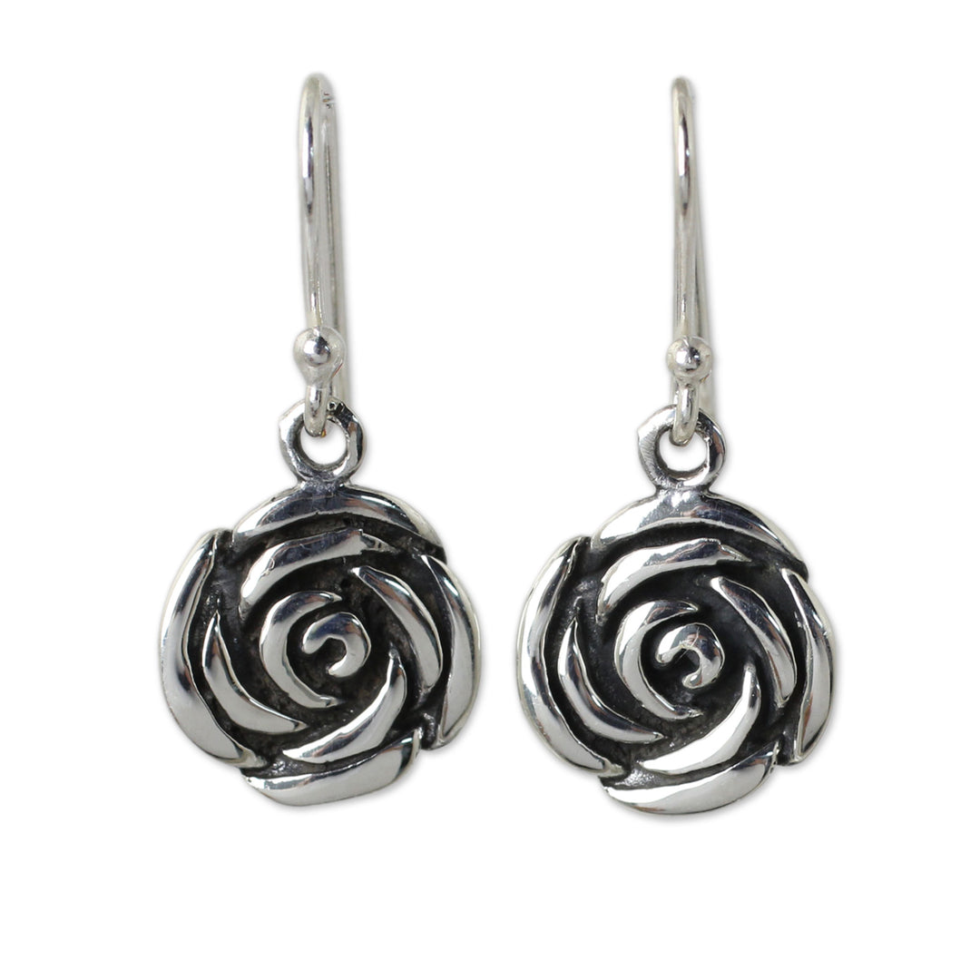 Roses in Handcrafted Sterling Silver Hook Earrings - Spiral Rose