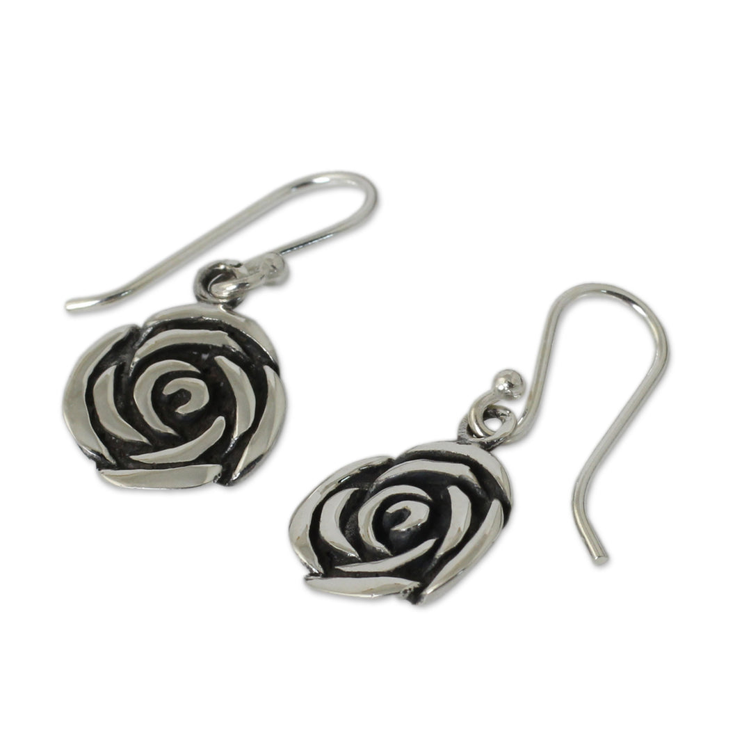 Roses in Handcrafted Sterling Silver Hook Earrings - Spiral Rose