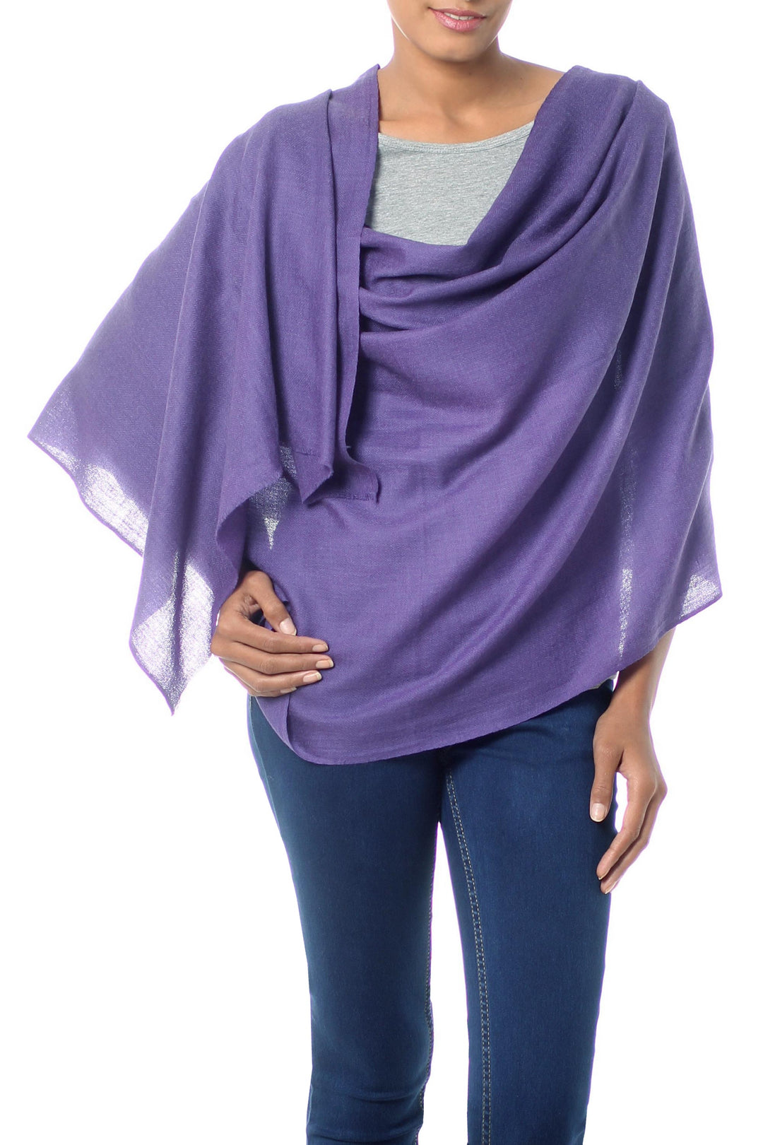Women's Lavender Hand Loomed All Wool Shawl - Kashmiri Diamonds in Lavender