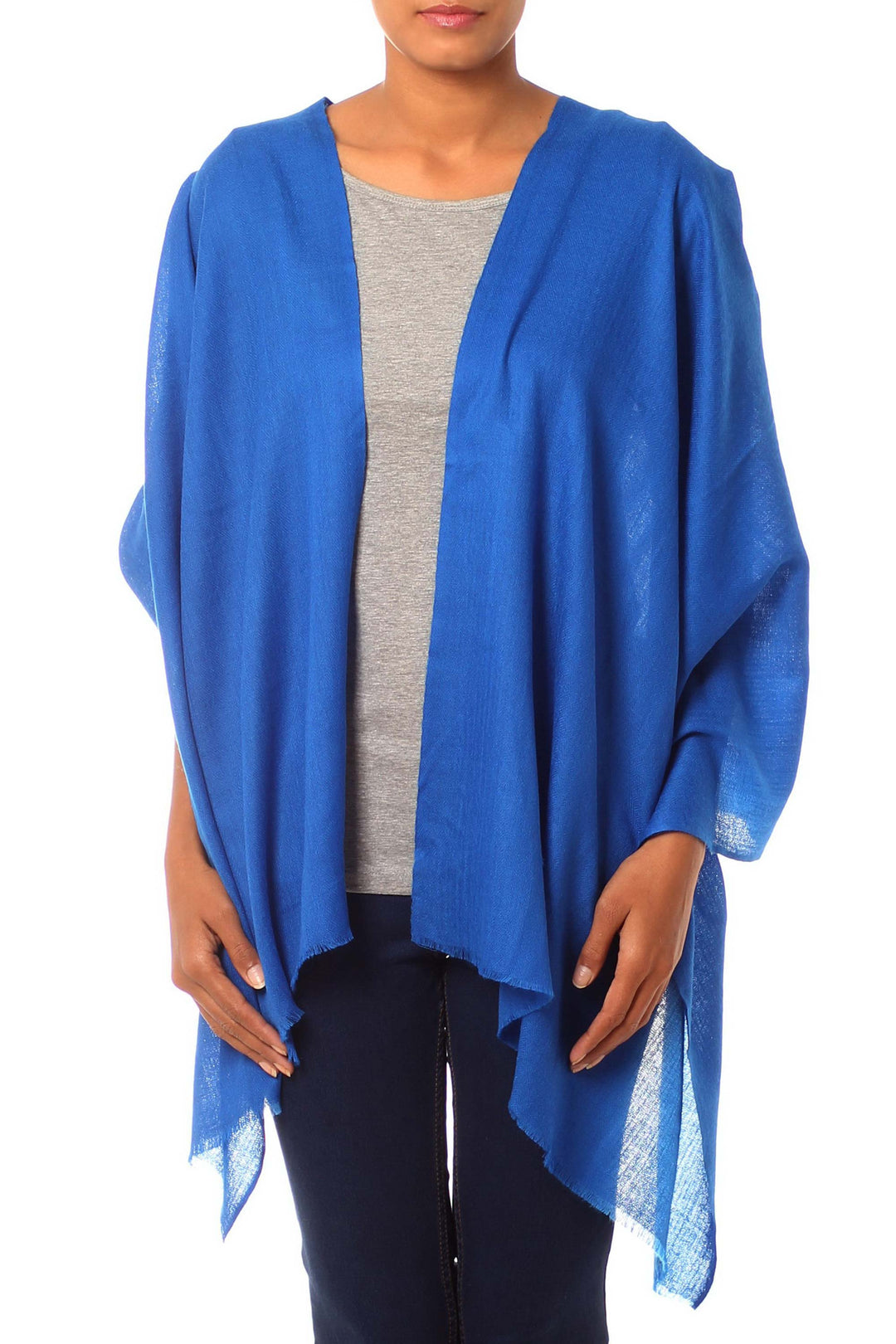 Royal Blue Hand Loomed All Wool Shawl Made in India - Kashmiri Diamonds in Blue