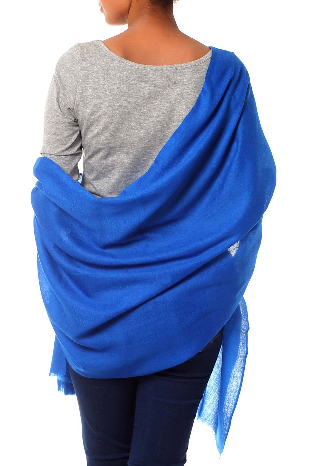 Royal Blue Hand Loomed All Wool Shawl Made in India - Kashmiri Diamonds in Blue