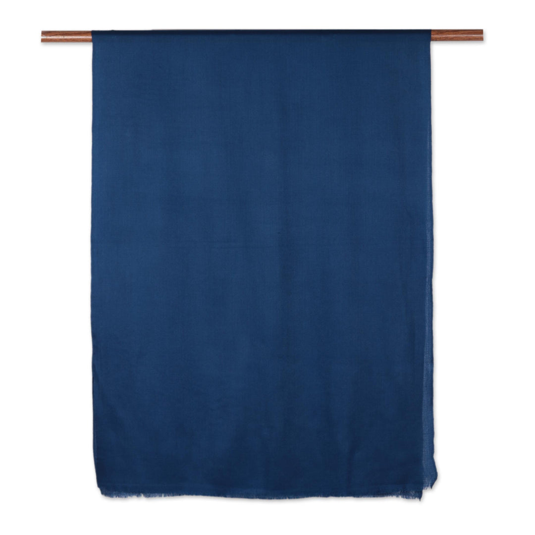 Artisan Hand Loomed Deep Blue Wool Shawl for Women - Kashmiri Diamonds in Navy