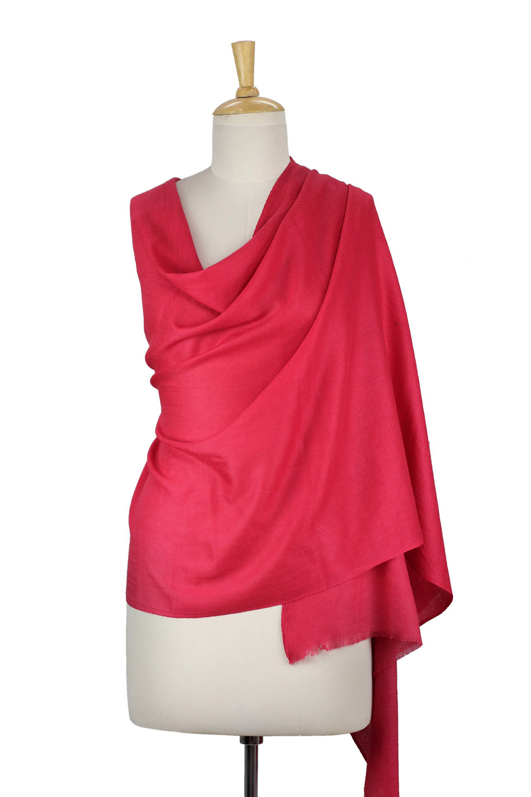 Women's True Red 100% Wool Shawl Handmade in India - Kashmiri Diamonds in Red