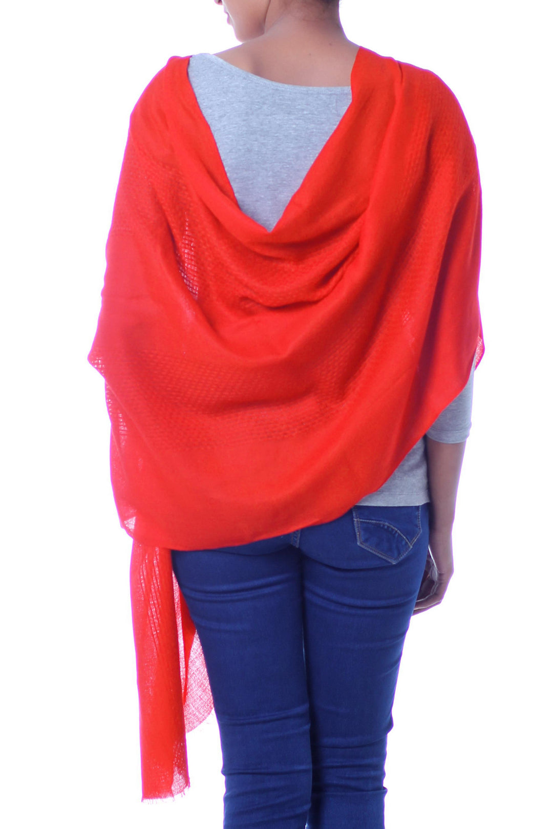 Woven 100% Wool Shawl in Classic Red from India - Red Allure