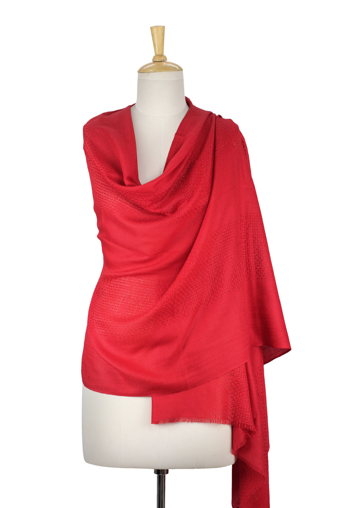 Woven 100% Wool Shawl in Classic Red from India - Red Allure