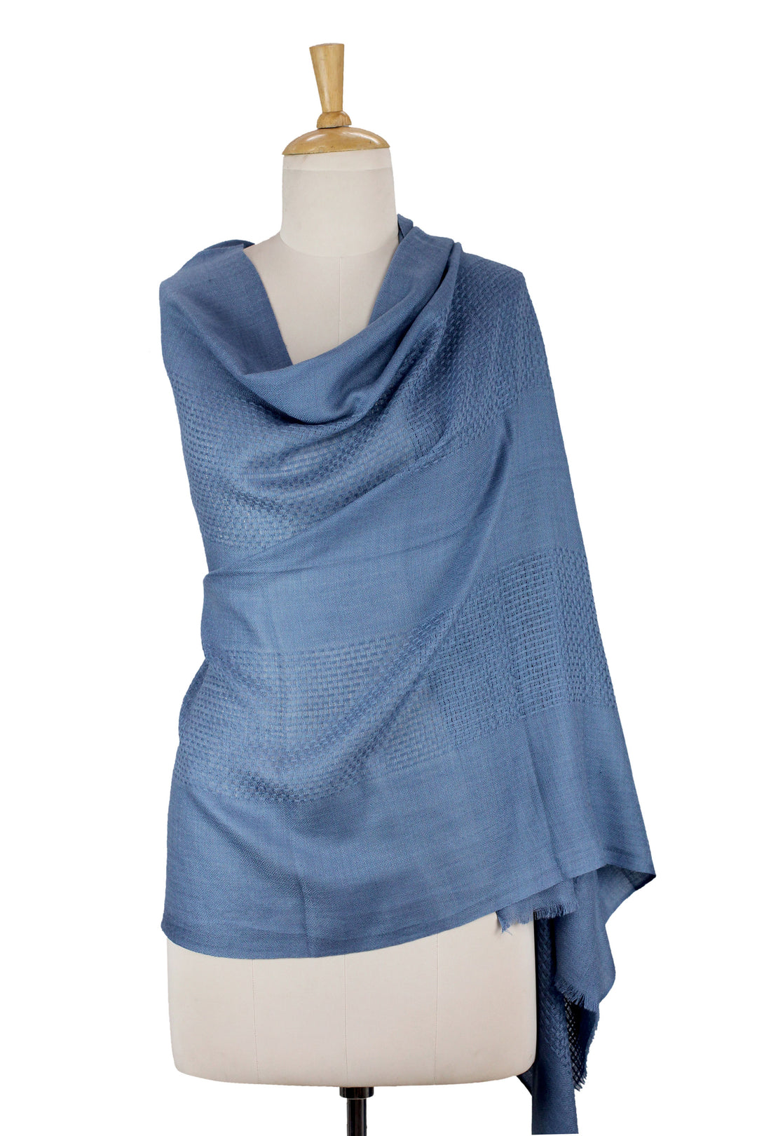 Handwoven Blue-Gray Wool Shawl with Mixed Textures - Blue-Gray Allure