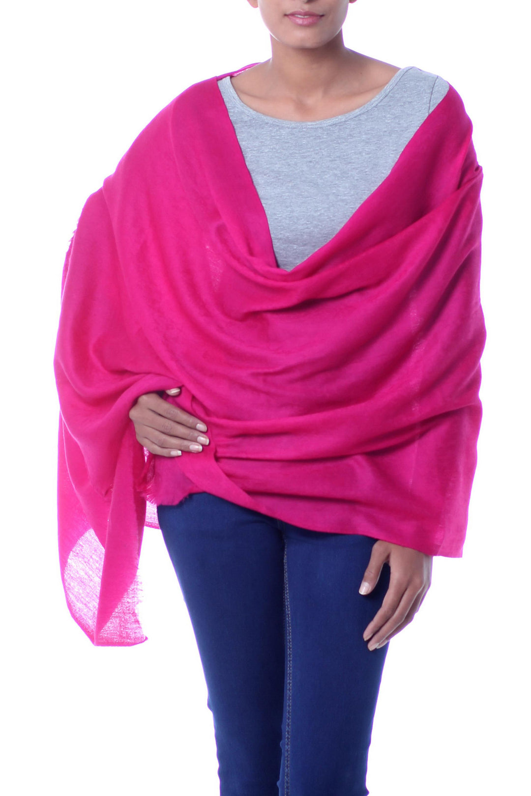 Indian Hand Crafted Magenta Jacquard Wool Shawl - Magenta Glamour