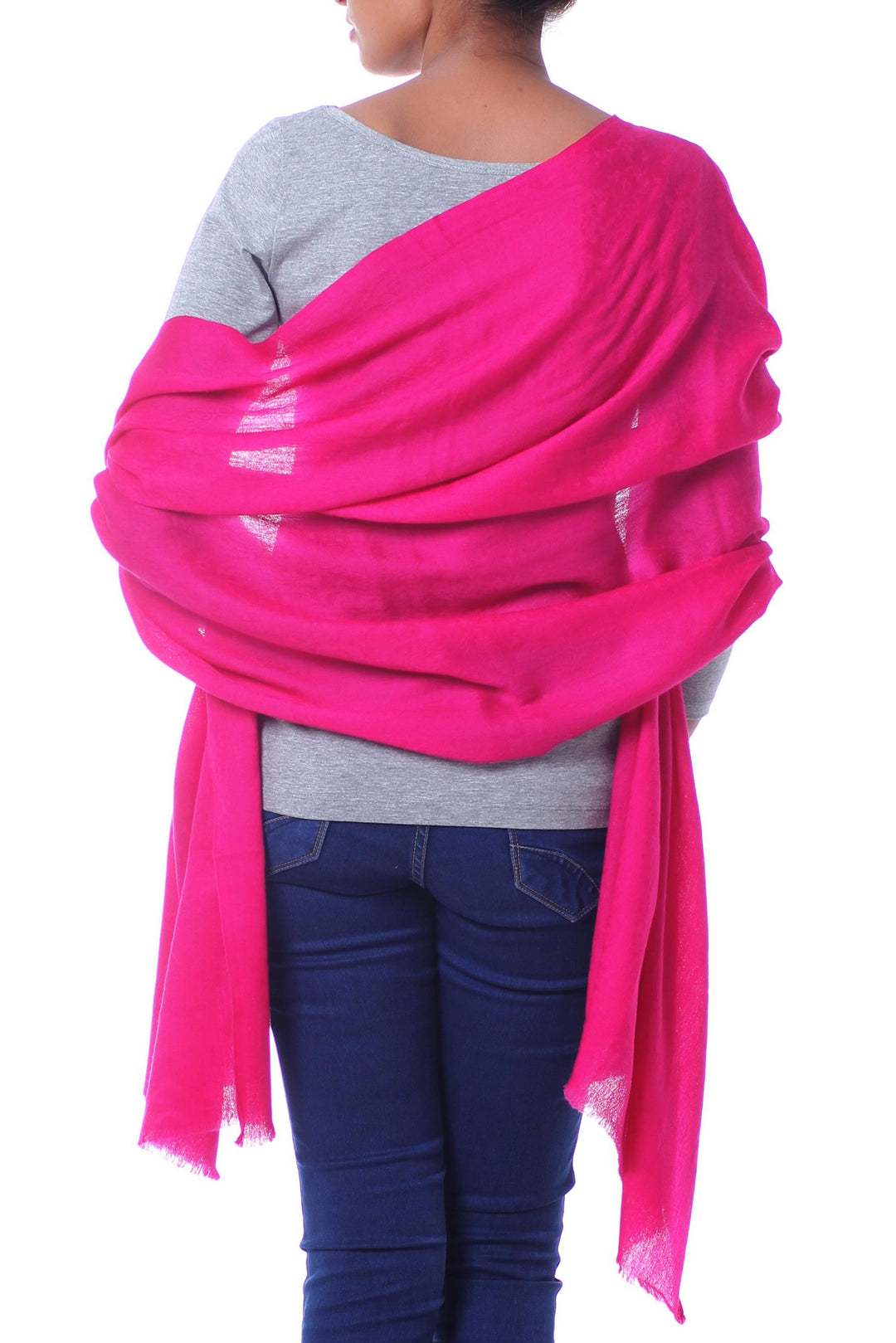 Indian Hand Crafted Magenta Jacquard Wool Shawl - Magenta Glamour