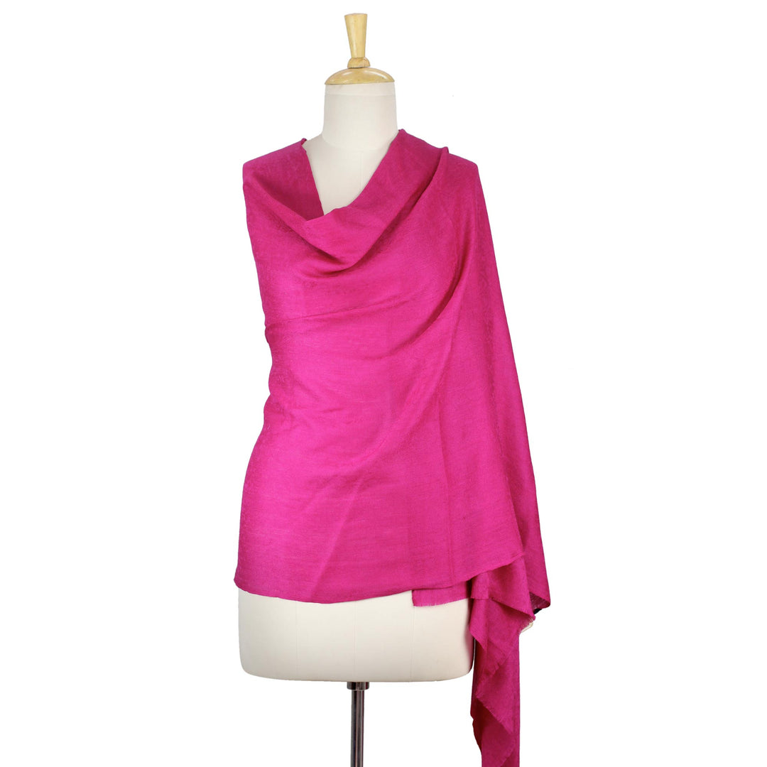 Indian Hand Crafted Magenta Jacquard Wool Shawl - Magenta Glamour