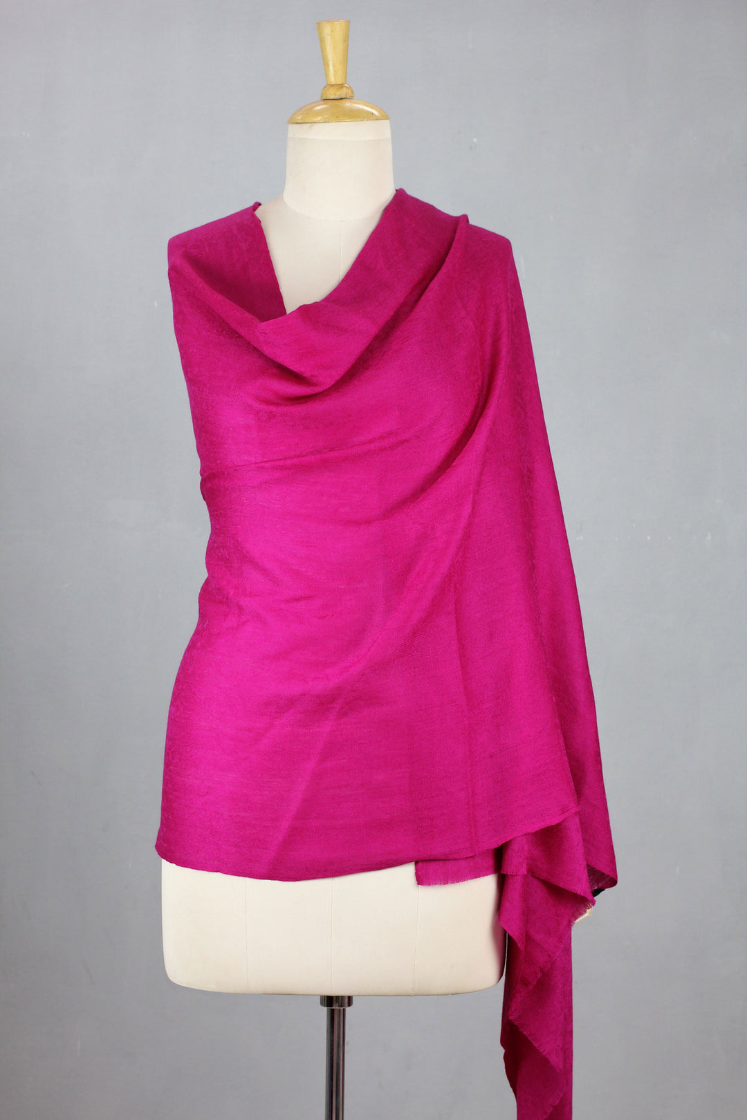Indian Hand Crafted Magenta Jacquard Wool Shawl - Magenta Glamour
