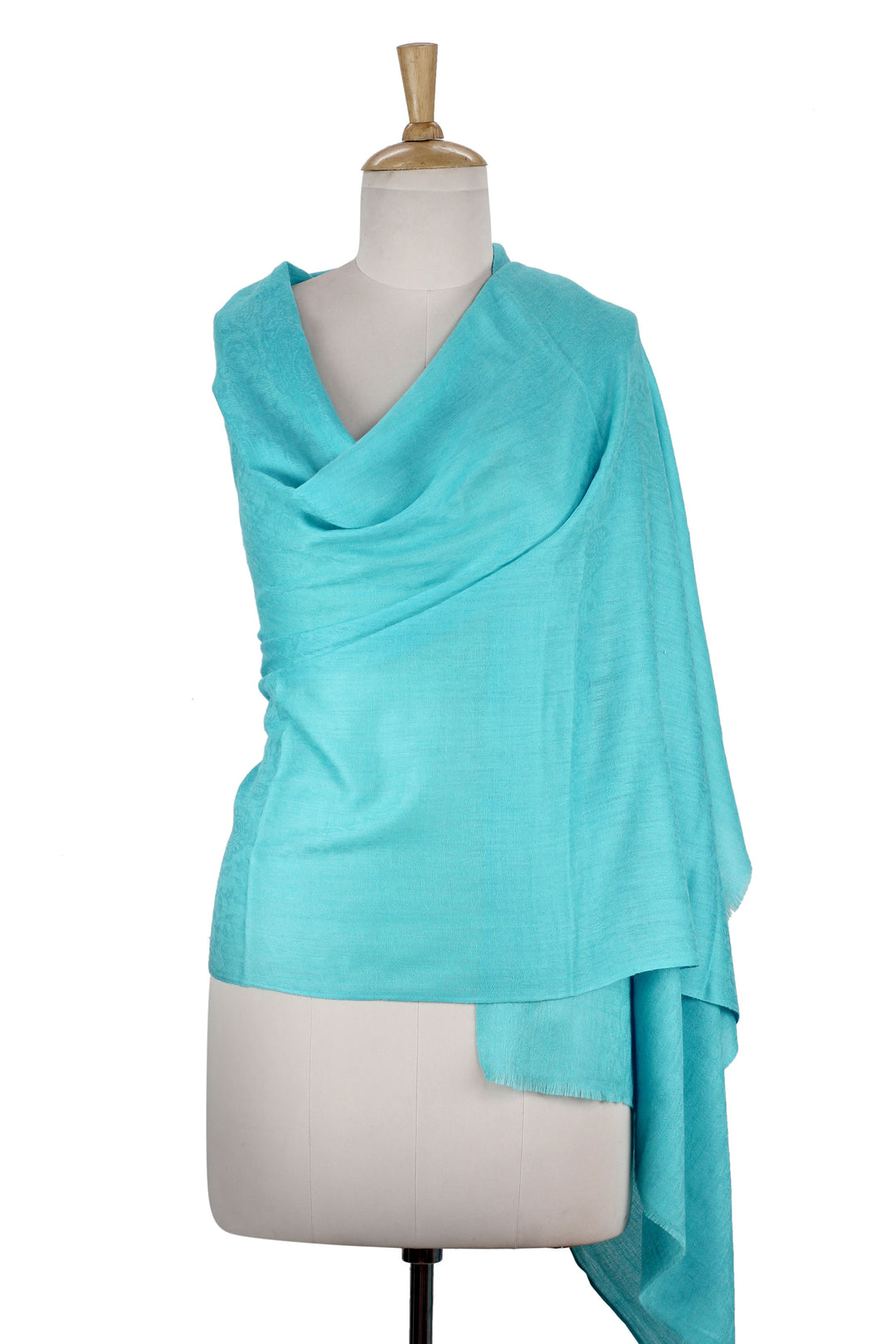 All-Wool Sky Blue Women's Shawl Handwoven in India - Cyan Glamour