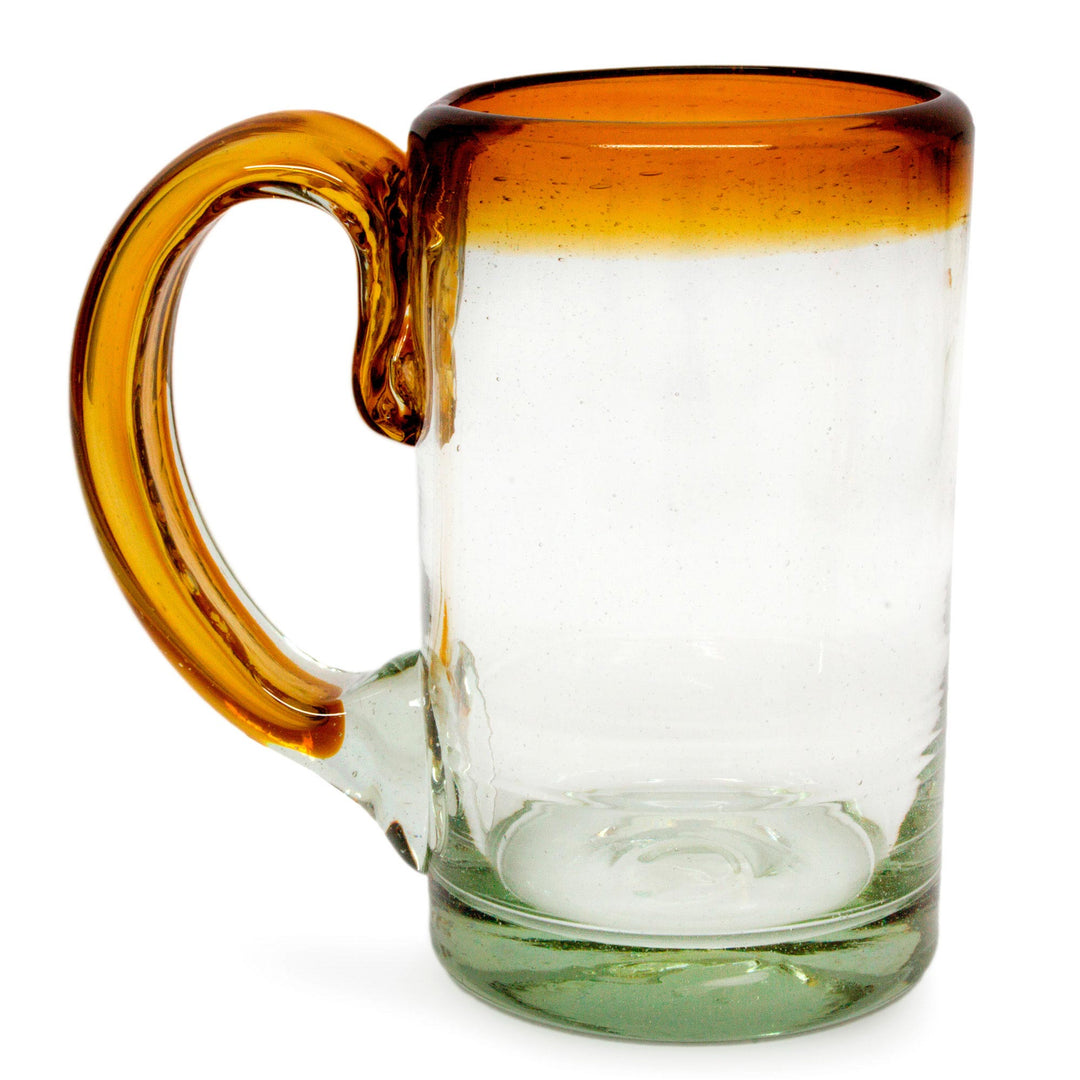 Hand Blown Beer Glasses with Amber Handle and Rim (Set of 6) - Amber Rim